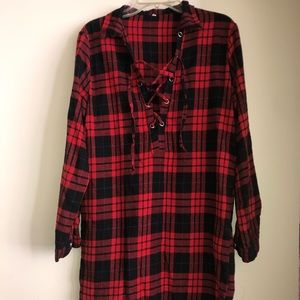 Red and black flannel tunic